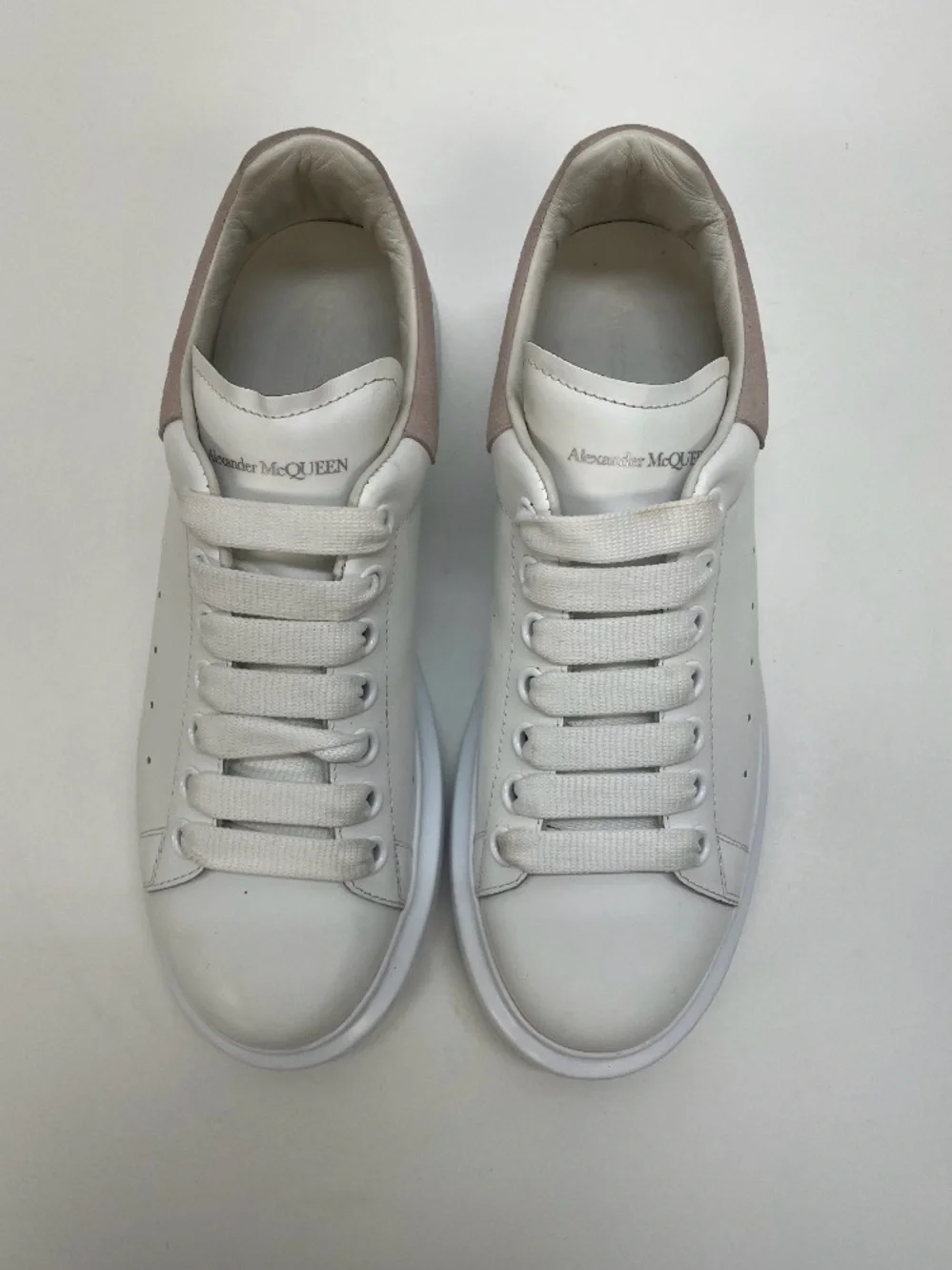 Alexander McQueen White Leather Sneakers with Blush Heel Tab size 9